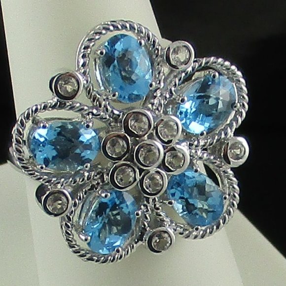 Sima K 4.64ct Swiss Blue Topaz Flower Ring - Picture 7 of 7